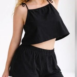 ARQ Lucy Black Cropped Tie-Shoulder Camisole & JJ Boxers 2 pc Lounge Set